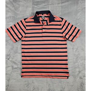 Foot Joy Polo Shirt Athletic Fit Men's Medium Striped Dark Blue Peach White Golf